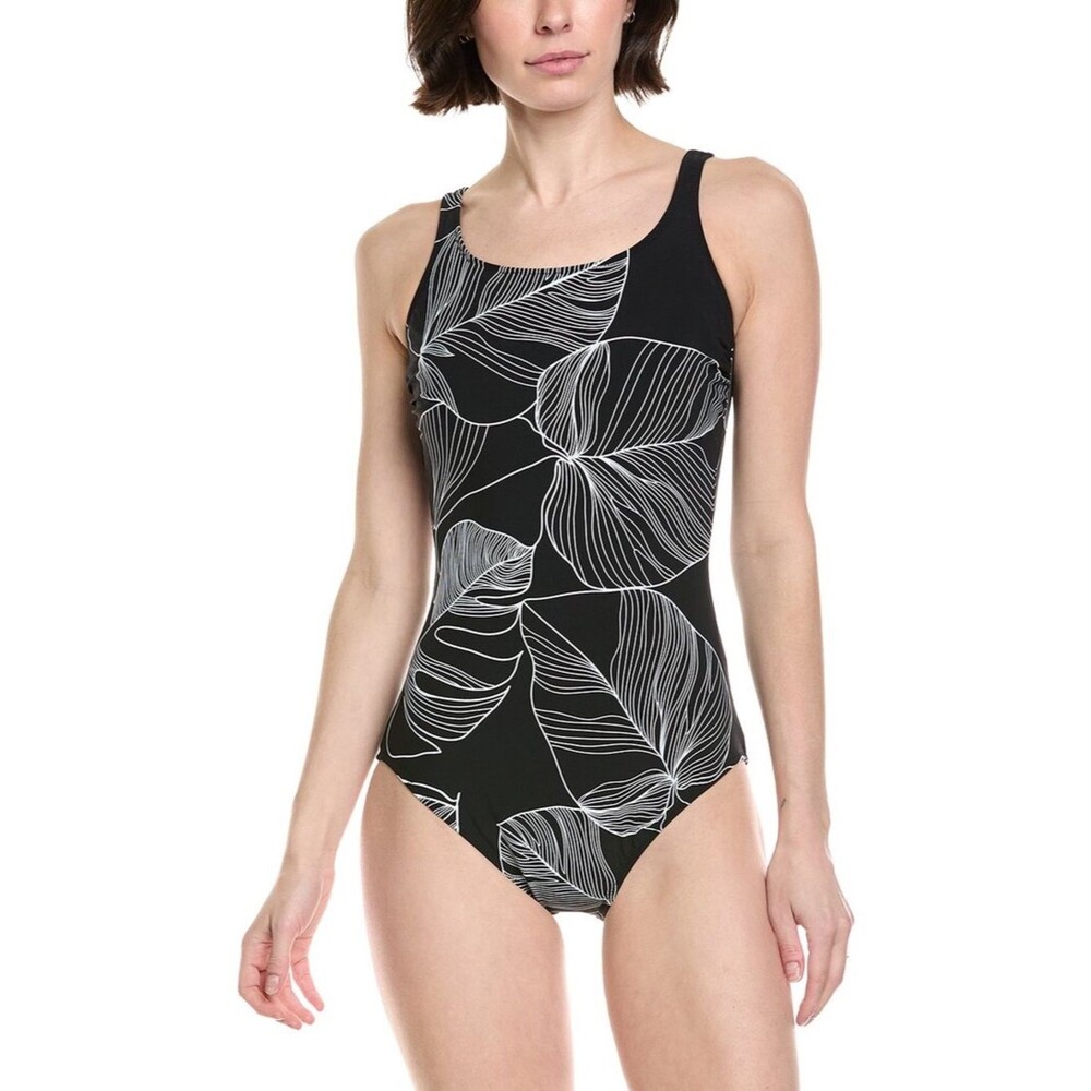 Chico’s Gottex High Neck One Piece Swimsuit SZ 16 Color Black/White